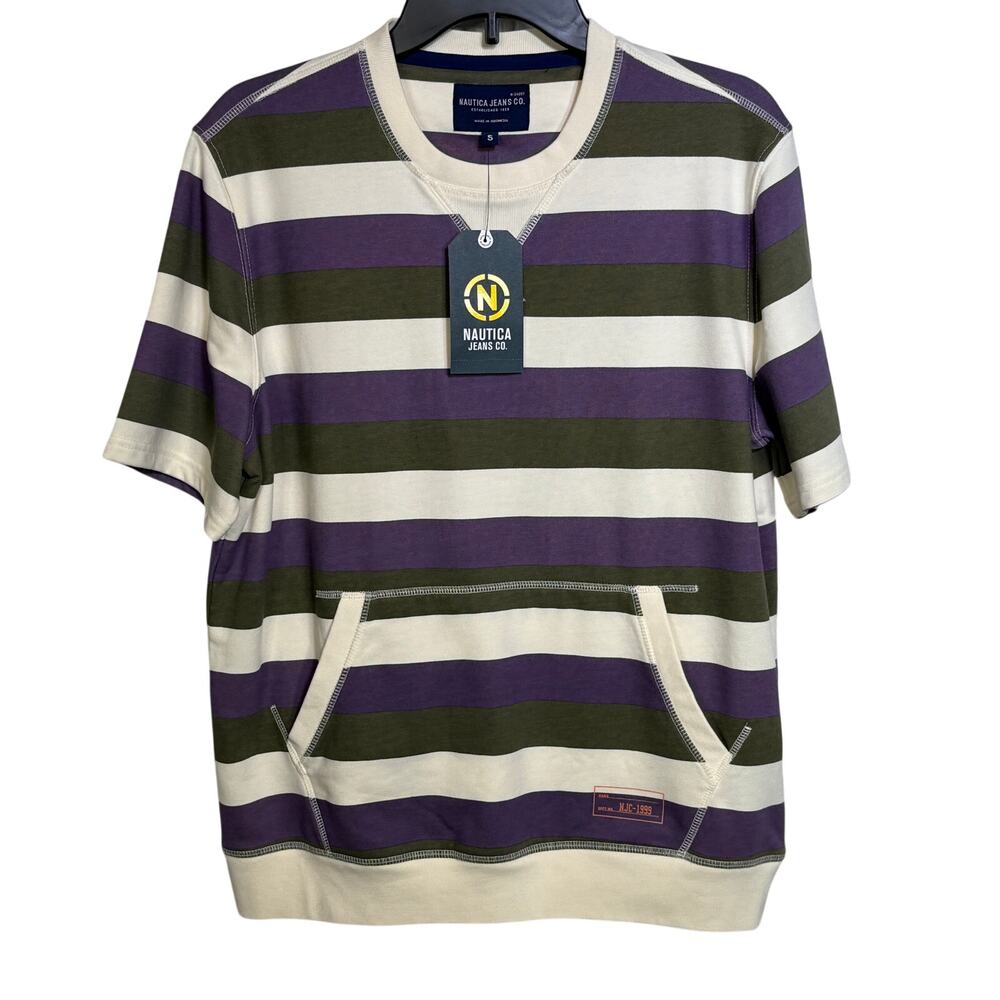 Nautica Mens Nautica Jeans Co. Striped Crewneck T-Shirt grape small $80